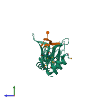 PDB entry 3nmr coloured by chain, side view.