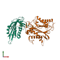 PDB entry 3nmt coloured by chain, front view.