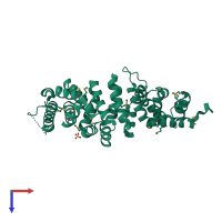 Monomeric assembly 1 of PDB entry 3nmw coloured by chemically distinct molecules, top view.