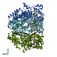 PDB entry 3nn2 coloured by chain, side view.