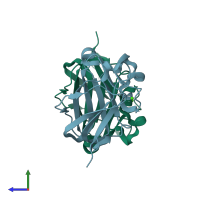 PDB entry 3nng coloured by chain, side view.