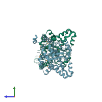 PDB entry 3nnj coloured by chain, side view.