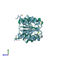 PDB entry 3nns coloured by chain, side view.