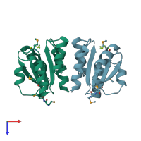 PDB entry 3nns coloured by chain, top view.