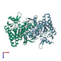 PDB entry 3nny coloured by chain, top view.