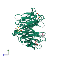 PDB entry 3no2 coloured by chain, side view.