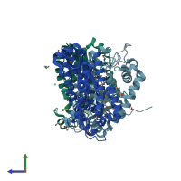 PDB entry 3no4 coloured by chain, side view.