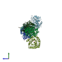 PDB entry 3no5 coloured by chain, side view.