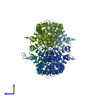 PDB entry 3no6 coloured by chain, side view.