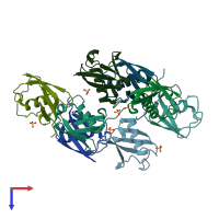 PDB entry 3nob coloured by chain, top view.