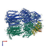 PDB entry 3noc coloured by chain, top view.