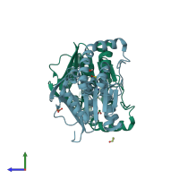 PDB entry 3non coloured by chain, side view.