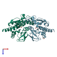 PDB entry 3non coloured by chain, top view.