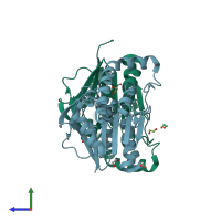 PDB entry 3noo coloured by chain, side view.