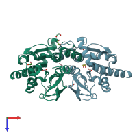 PDB entry 3noo coloured by chain, top view.