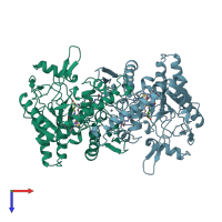PDB entry 3nos coloured by chain, top view.