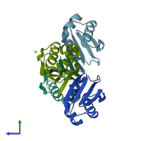 PDB entry 3np5 coloured by chain, side view.
