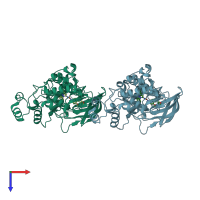 PDB entry 3npc coloured by chain, top view.