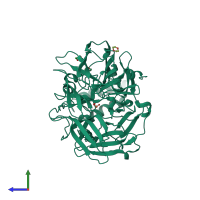 PDB entry 3npe coloured by chain, side view.