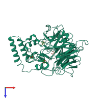 PDB entry 3npe coloured by chain, top view.