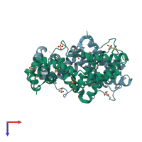 PDB entry 3npi coloured by chain, top view.