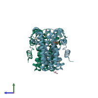 PDB entry 3npk coloured by chain, side view.