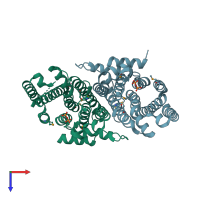 PDB entry 3npk coloured by chain, top view.