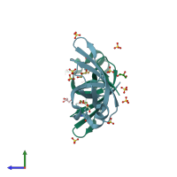 PDB entry 3npp coloured by chain, side view.