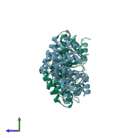 PDB entry 3npw coloured by chain, side view.