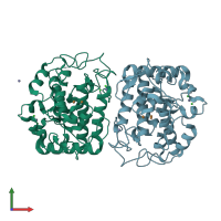 PDB entry 3npy coloured by chain, front view.