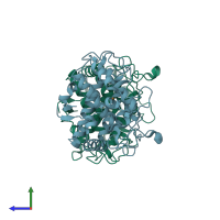 PDB entry 3nq0 coloured by chain, side view.
