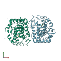 PDB entry 3nq1 coloured by chain, front view.