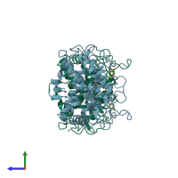 PDB entry 3nq1 coloured by chain, side view.