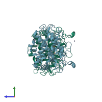 PDB entry 3nq5 coloured by chain, side view.