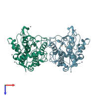 PDB entry 3nq5 coloured by chain, top view.