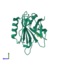 PDB entry 3nq9 coloured by chain, side view.