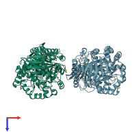 PDB entry 3nqb coloured by chain, top view.