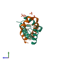 PDB entry 3nqj coloured by chain, side view.