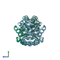 PDB entry 3nqm coloured by chain, side view.