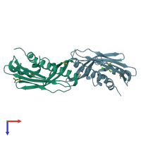 PDB entry 3nqn coloured by chain, top view.
