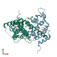 PDB entry 3nqo coloured by chain, front view.