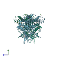 PDB entry 3nqp coloured by chain, side view.