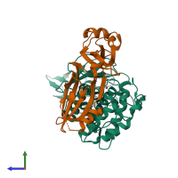PDB entry 3nqy coloured by chain, side view.