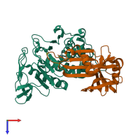 PDB entry 3nqy coloured by chain, top view.