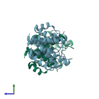 PDB entry 3nr1 coloured by chain, side view.