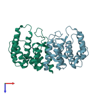 PDB entry 3nr1 coloured by chain, top view.