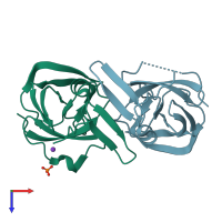 PDB entry 3nr6 coloured by chain, top view.