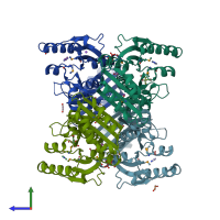 PDB entry 3nrb coloured by chain, side view.