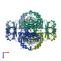 PDB entry 3nrb coloured by chain, top view.