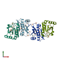 PDB entry 3nrd coloured by chain, front view.